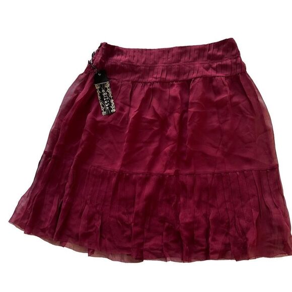 New Vertigo Paris Pleated Casual Lined Chiffon Silk Merlot Skirt sz 8 - Picture 2 of 5